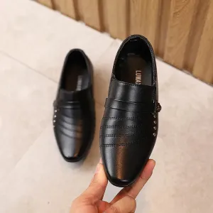 туфли Boy's Leather Shoes Spring Autumn Pointed Toe Formal Dress Shoes British Style Black White Kids Shoes Party Wedding Flats