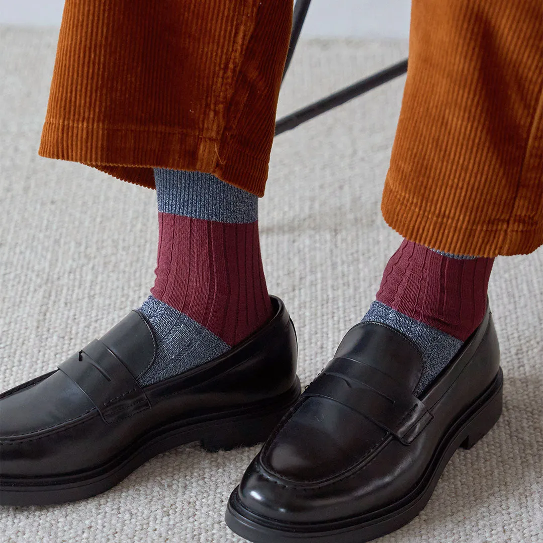 062131154 Bicolour Panel Rib Ankle Socks M