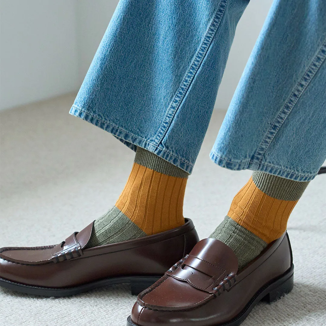 062131154 Bicolour Panel Rib Ankle Socks M