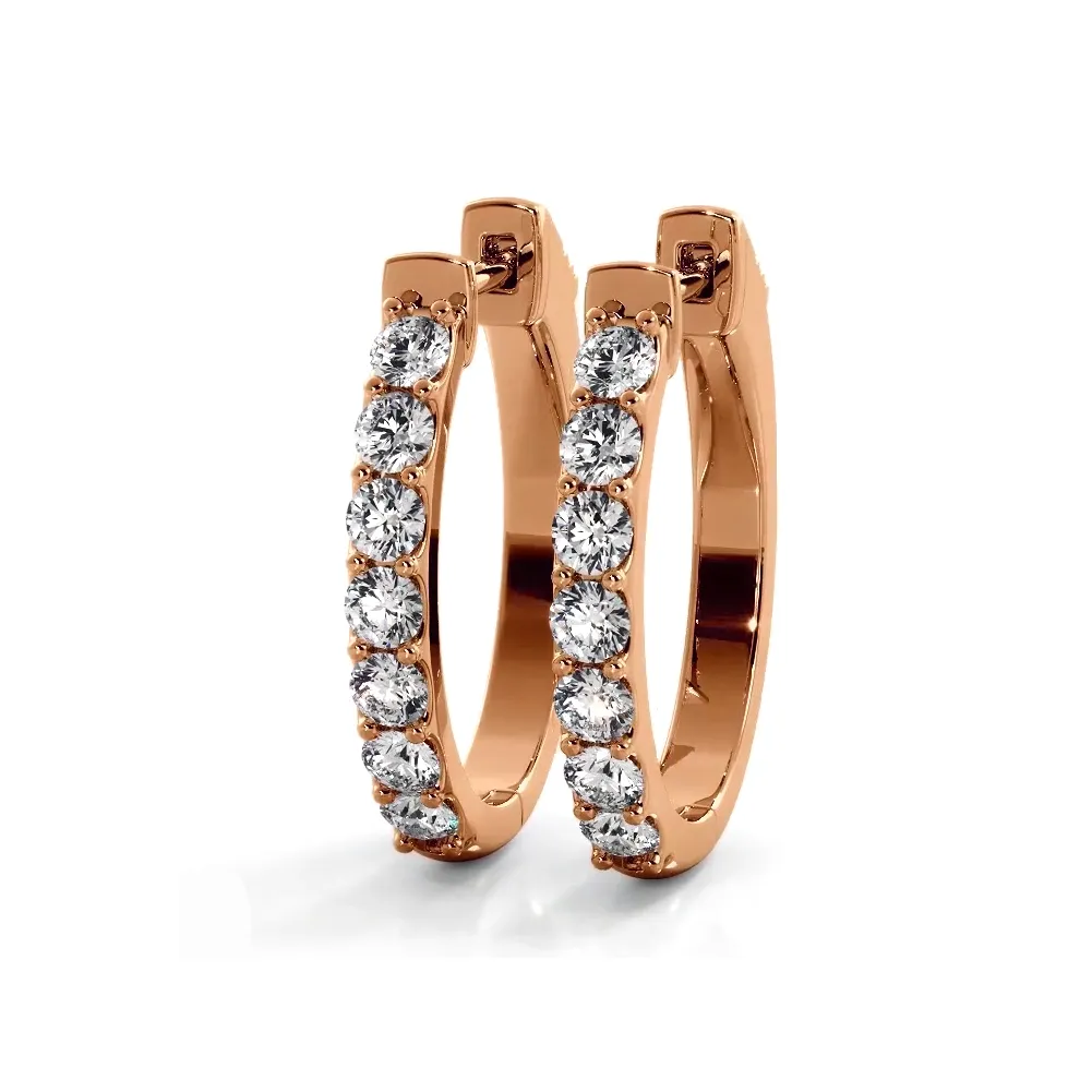 1.0 ctw. Diamond Hoop Earrings Classic Shared Prong Design