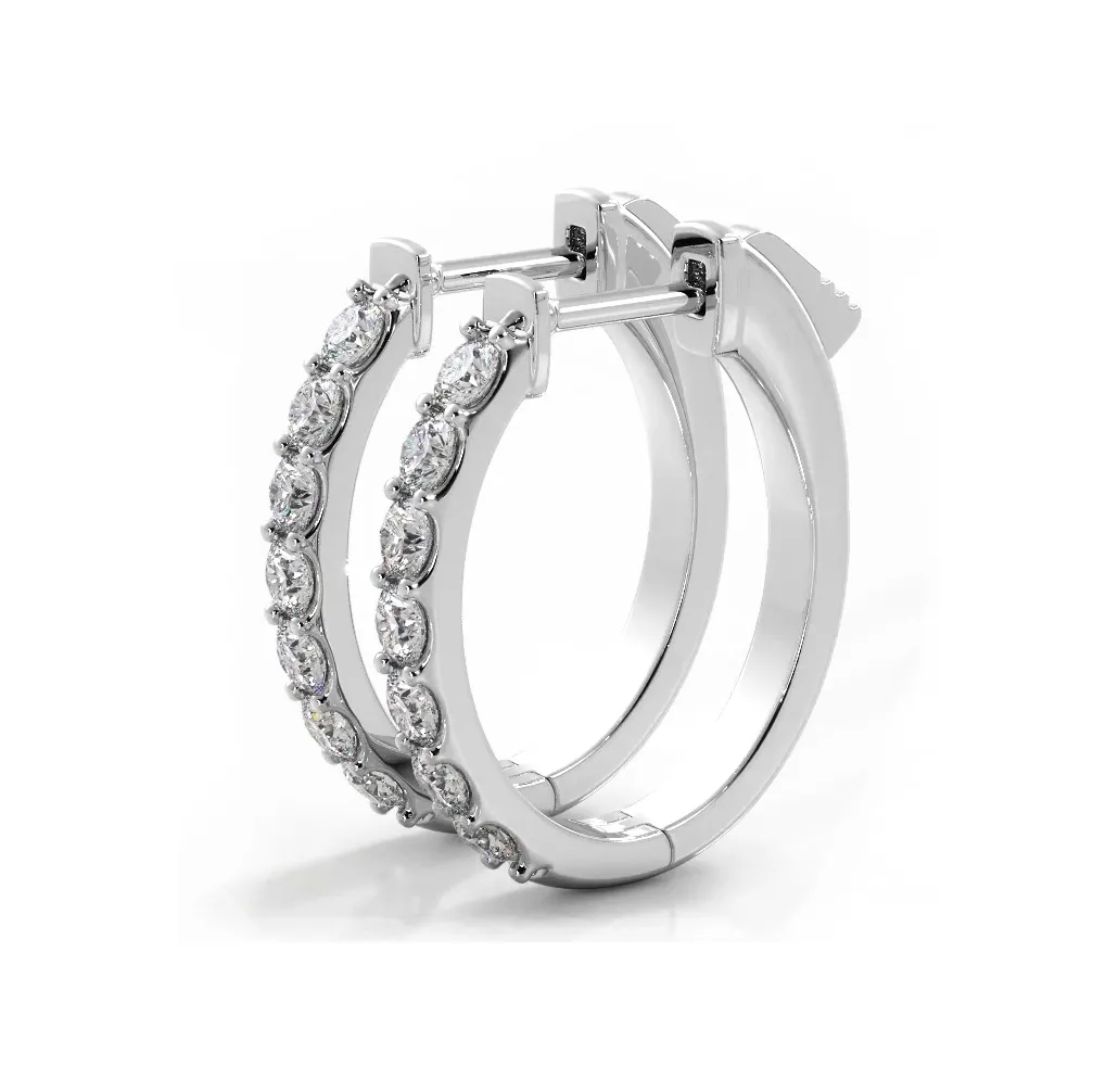 1.0 ctw. Diamond Hoop Earrings Classic Shared Prong Design