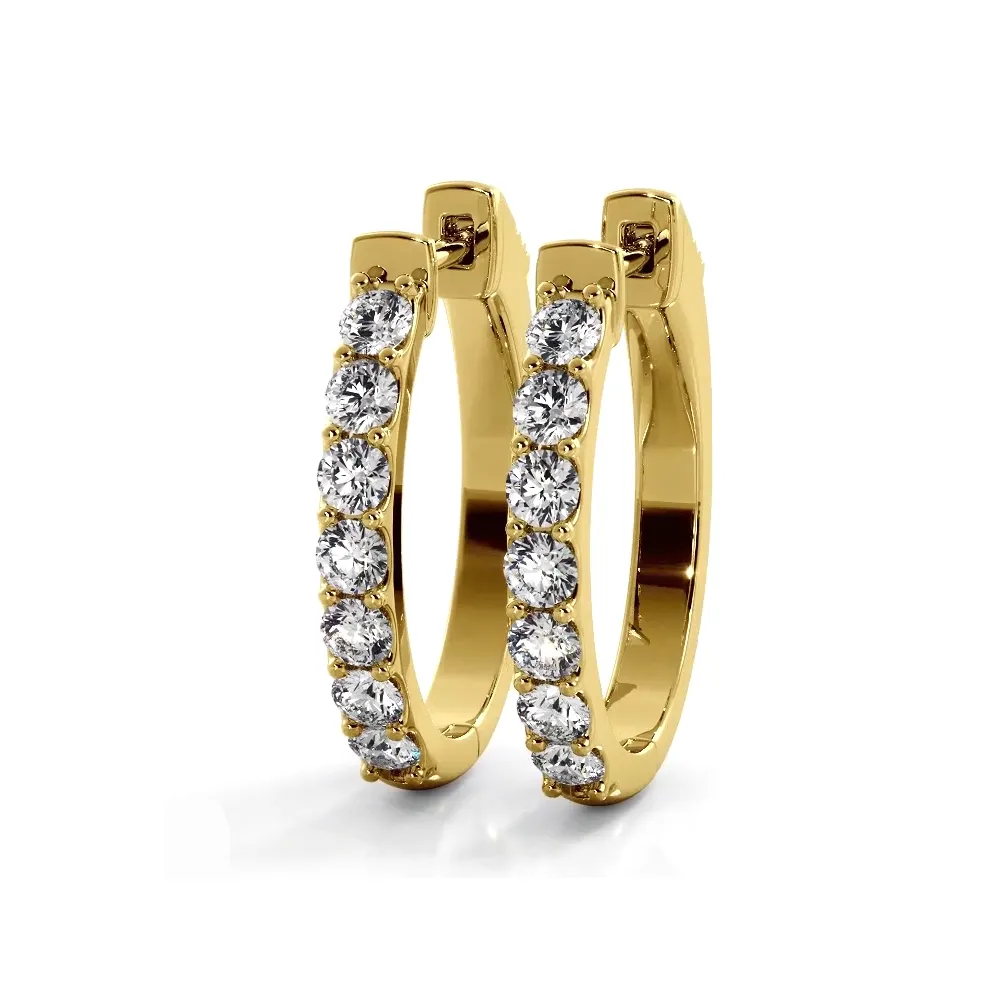 1.0 ctw. Diamond Hoop Earrings Classic Shared Prong Design