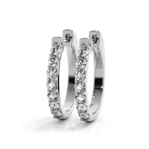 1.0 ctw. Diamond Hoop Earrings Classic Shared Prong Design