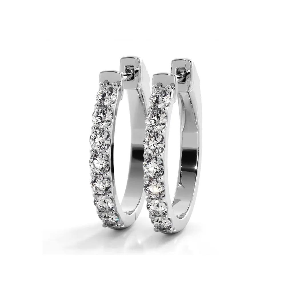 1.0 ctw. Diamond Hoop Earrings Classic Shared Prong Design