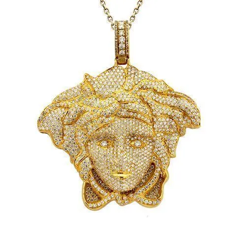 14k Yellow Gold Medusa Diamond Pendant 8.61 Ctw