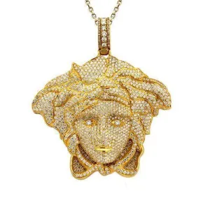 14k Yellow Gold Medusa Diamond Pendant 8.61 Ctw