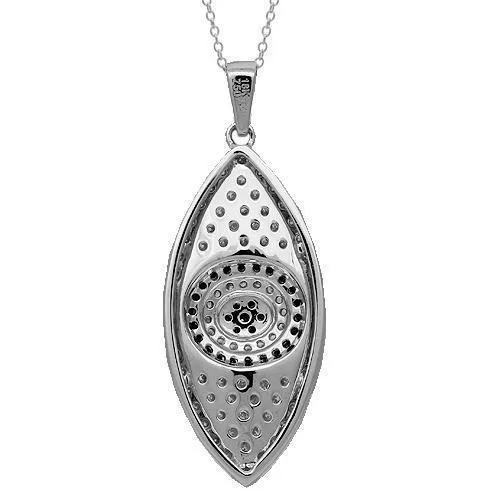 18K Solid White Gold Womens Diamond Evil Eye Pendant with Black Diamonds 1.25 Ctw