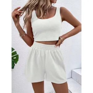 2 piece set: shorts set minimalist athletic shorts &amp; crop top tank white