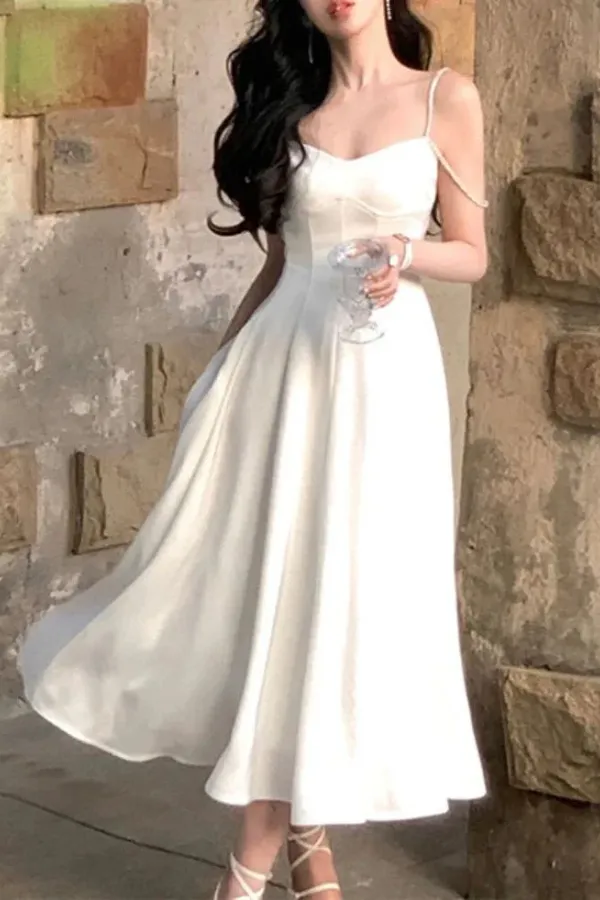 A Line Spaghetti Straps Prom Dress, Ankle Length Elegant Evening Gown APP1017