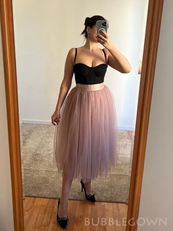 A-line Straps Dusty Rose Tulle Long Evening Prom Dresses, Custom Homecoming Dress, BGS0202