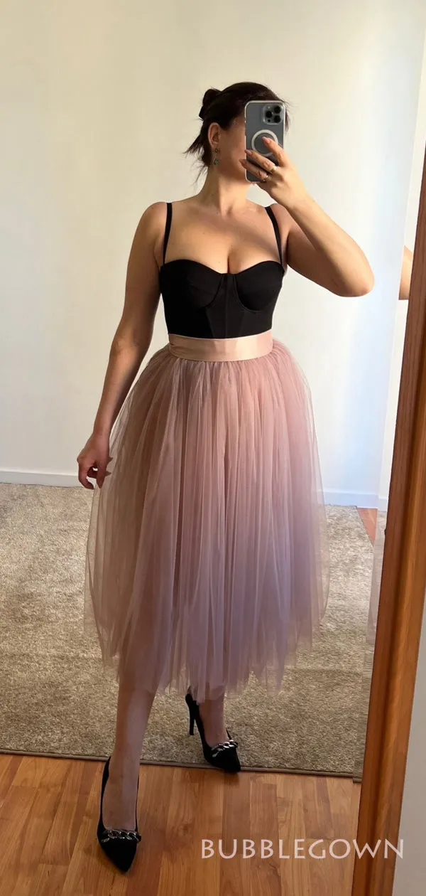 A-line Straps Dusty Rose Tulle Long Evening Prom Dresses, Custom Homecoming Dress, BGS0202