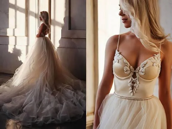 A-line  Straps Floor length Beading Wedding Dress Long Prom Dress WD538