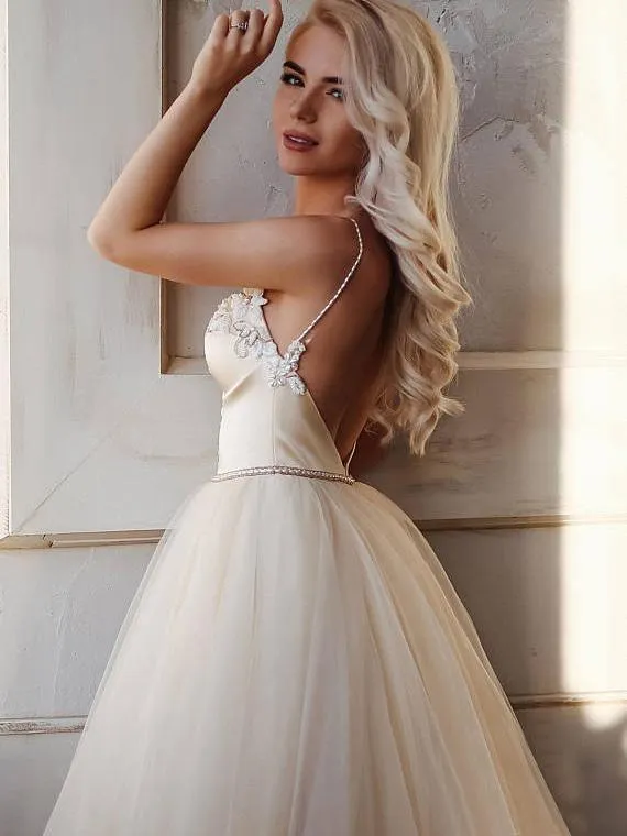 A-line  Straps Floor length Beading Wedding Dress Long Prom Dress WD538