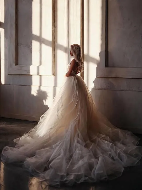 A-line  Straps Floor length Beading Wedding Dress Long Prom Dress WD538
