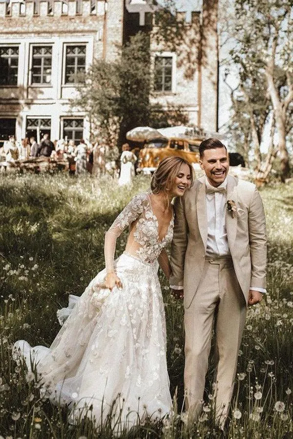 A-line Wedding Dresses With Long Sleeves Lace Bridal Gowns TN292