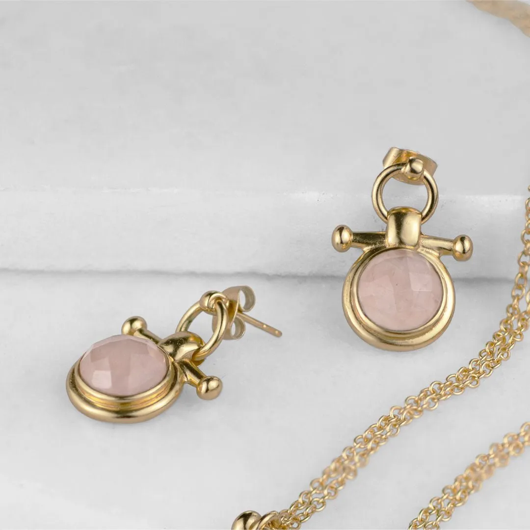 Adele Equestrian Horse Bit Earring Rose Quartz & 14K Gold Vermeil