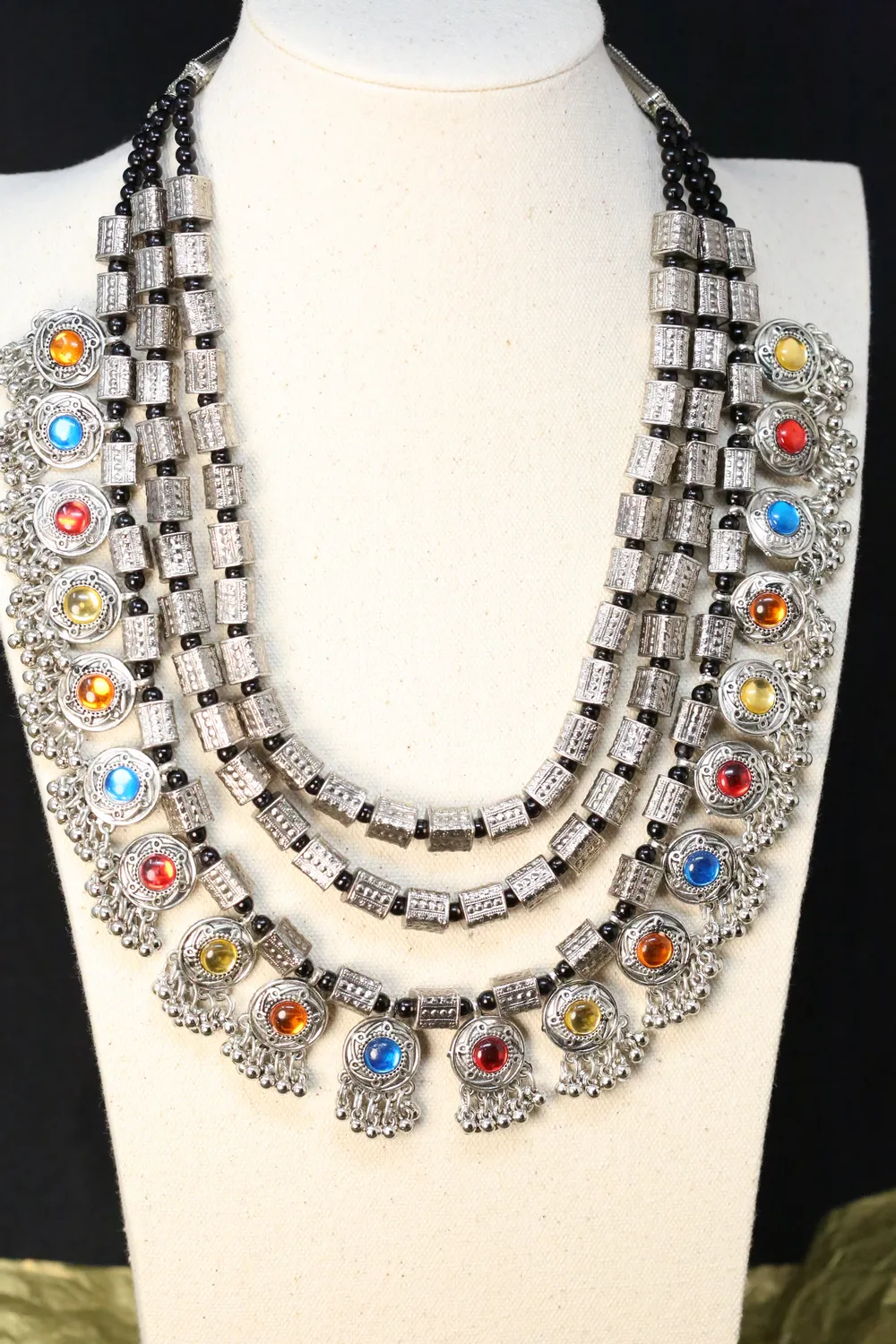 Aira Heritage German Silver HandPainted Statement MultiStone Necklace