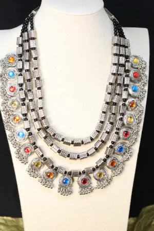 Aira Heritage German Silver HandPainted Statement MultiStone Necklace