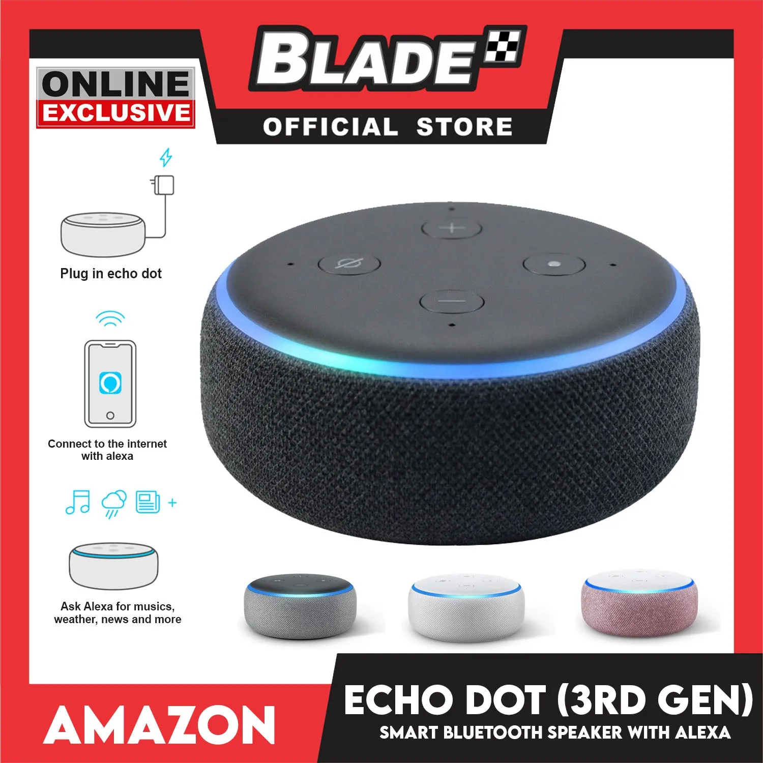 Amazon Echo Dot Smart Speaker with Alexa (3rd Generation) Charcoal