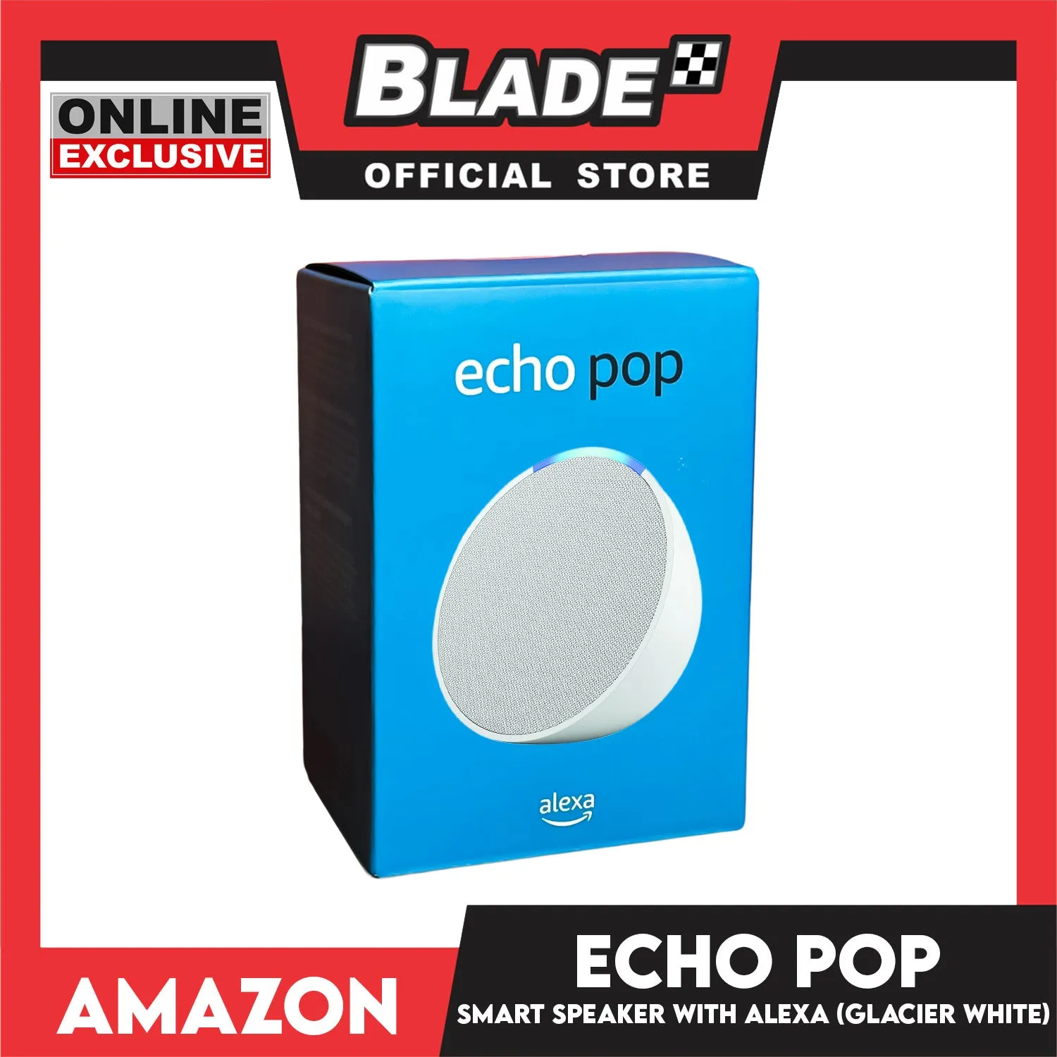 Amazon Echo Pop Full Sound Compact Smart Speaker with Alexa (Glacier White)