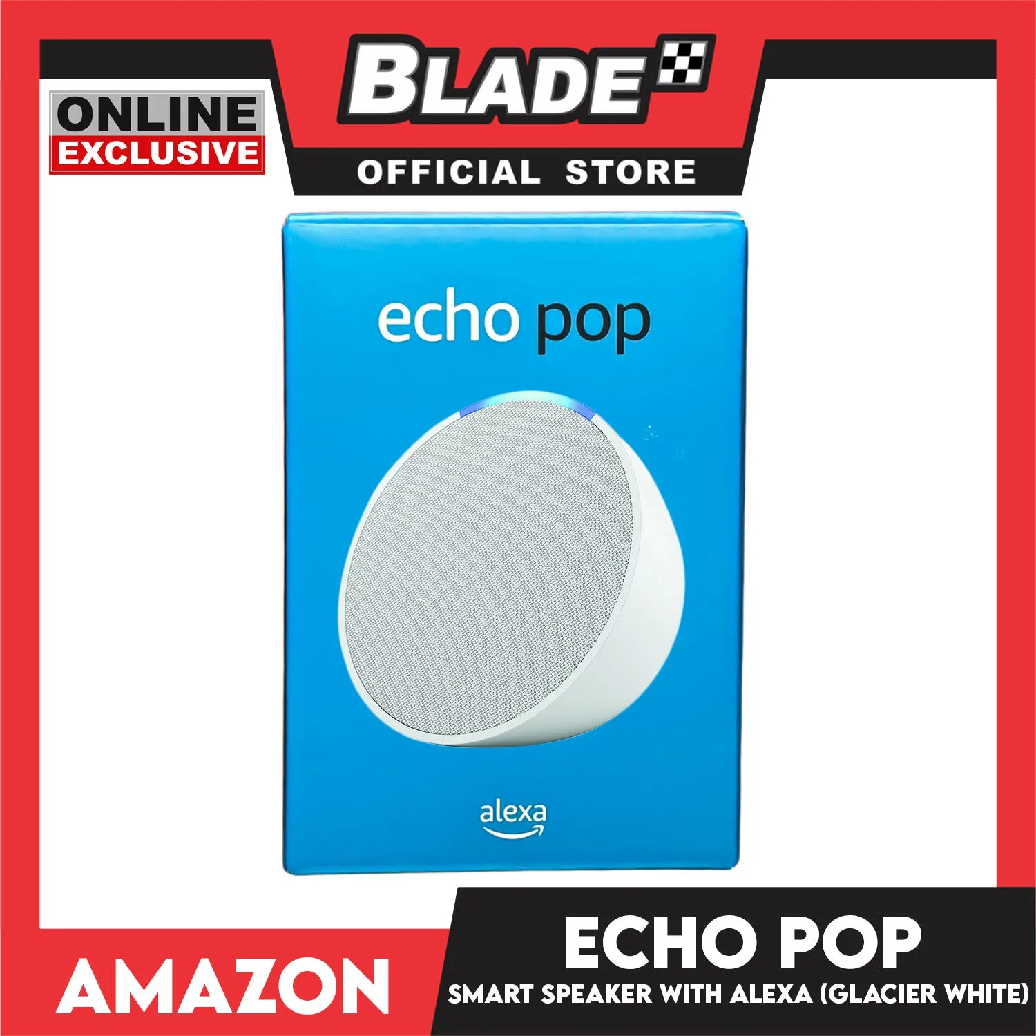 Amazon Echo Pop Full Sound Compact Smart Speaker with Alexa (Glacier White)