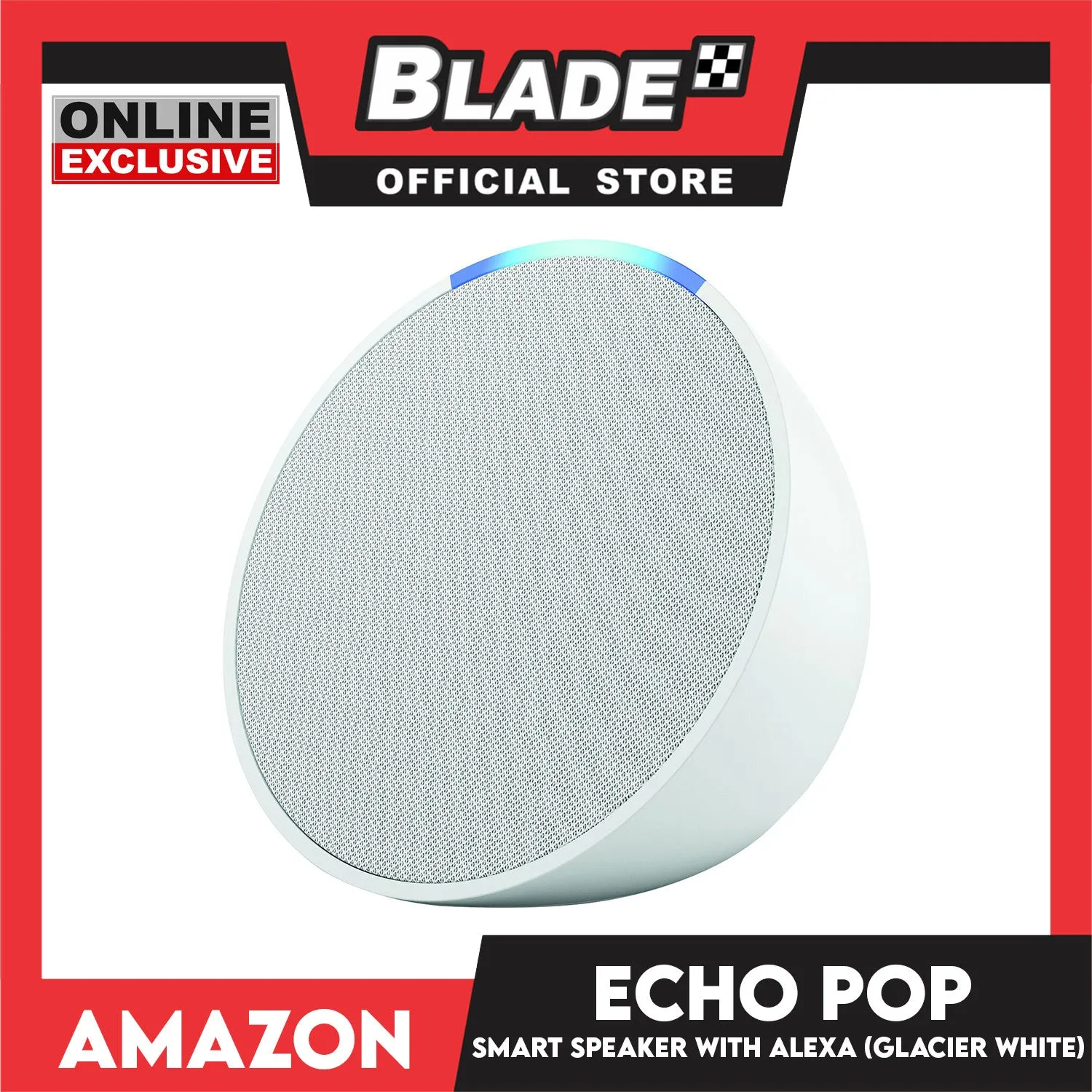 Amazon Echo Pop Full Sound Compact Smart Speaker with Alexa (Glacier White)