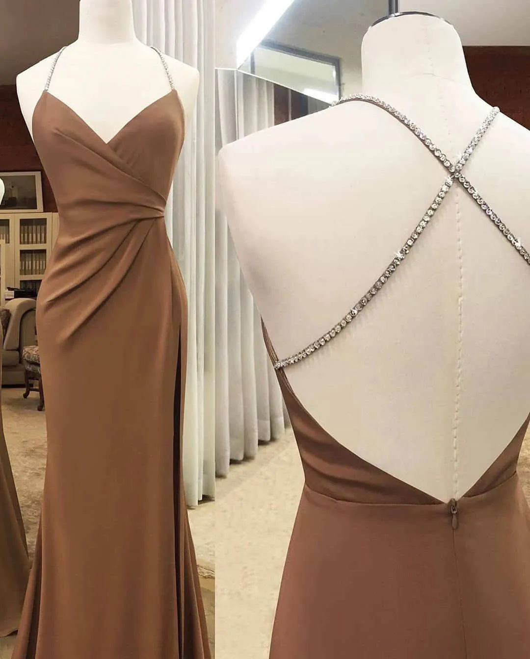Anneprom Elegant V-Neck Pleated Sheath Long Prom Dress APP0411