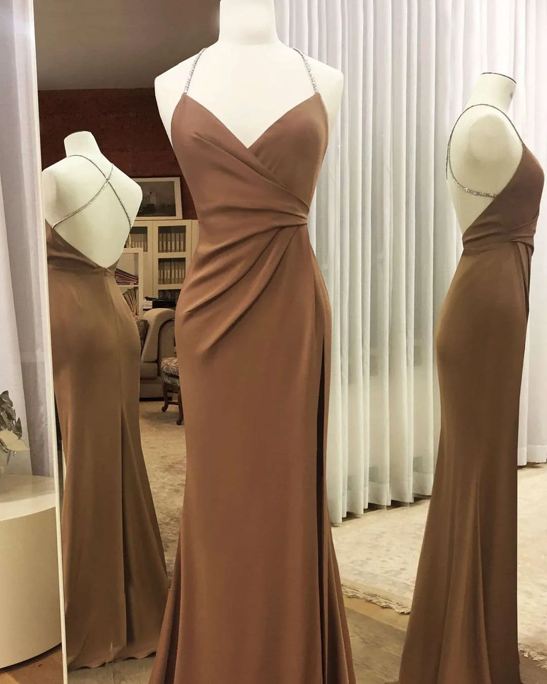 Anneprom Elegant V-Neck Pleated Sheath Long Prom Dress APP0411