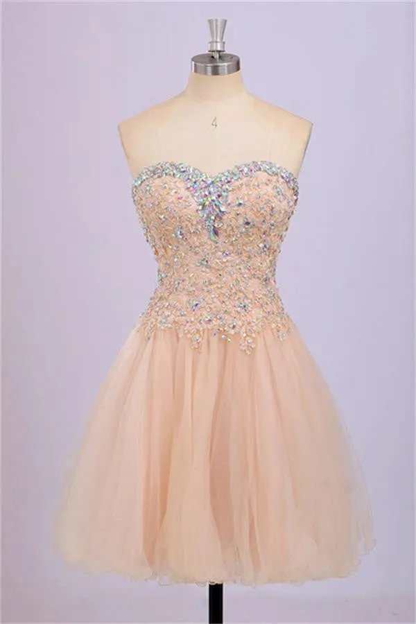 Back Up Lace Beaded Blush Pink Sweetheart Homecoming Dress K144