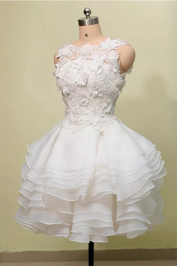 Ball Gown Jewel Knee Length Lace Organza Homecoming Dress With Layers TR0137