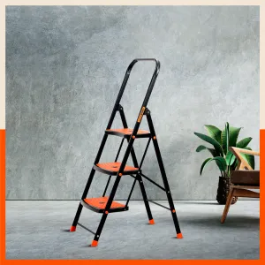 Bathla Boost Rhino 3 - Step Foldable Steel Ladder for Home (Black   Orange)