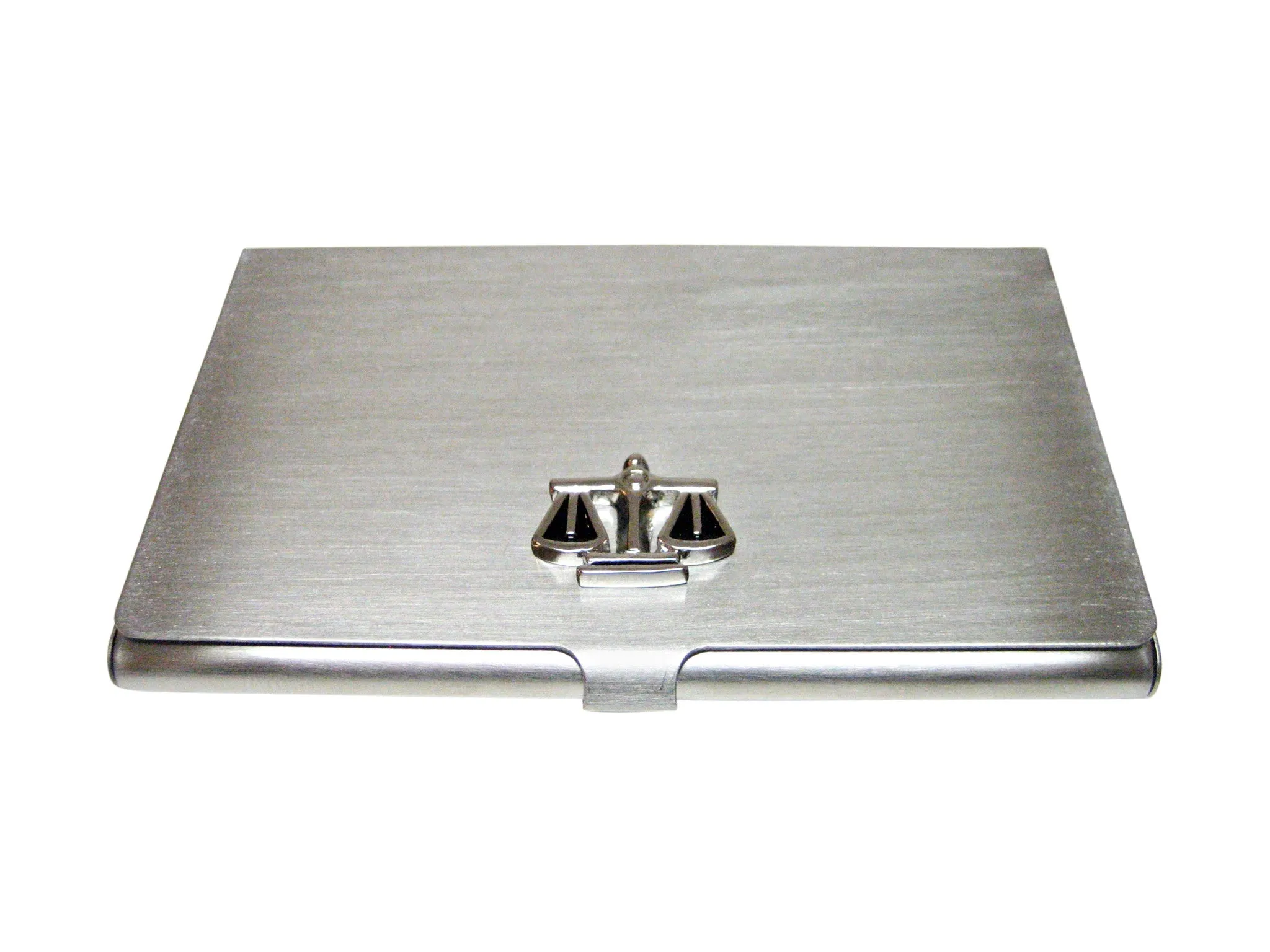 Black and Silver Toned Scale of Justice Business Card Holder