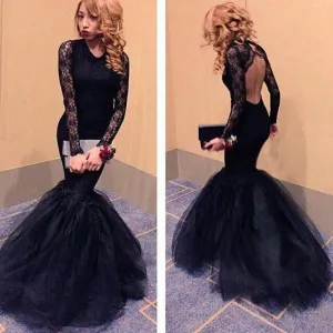 Black Lace Prom Dresses,Mermaid Sheath Prom Dress,Evening Dress