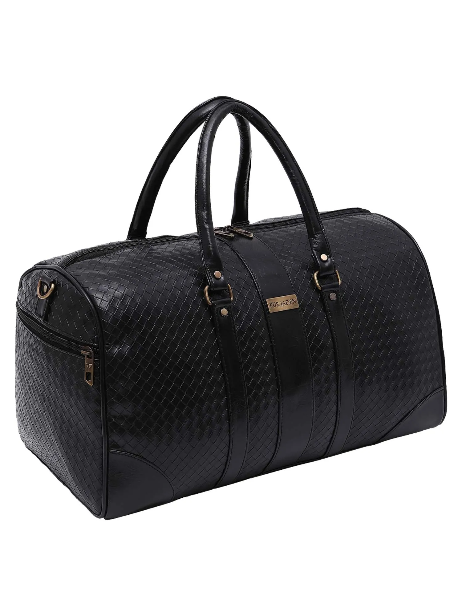 Black Textured Travel Duffle Bag With Shoe Pocket