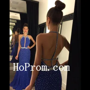 Blue Prom Dresses,Backless A-Line Prom Dress,Evening Dress