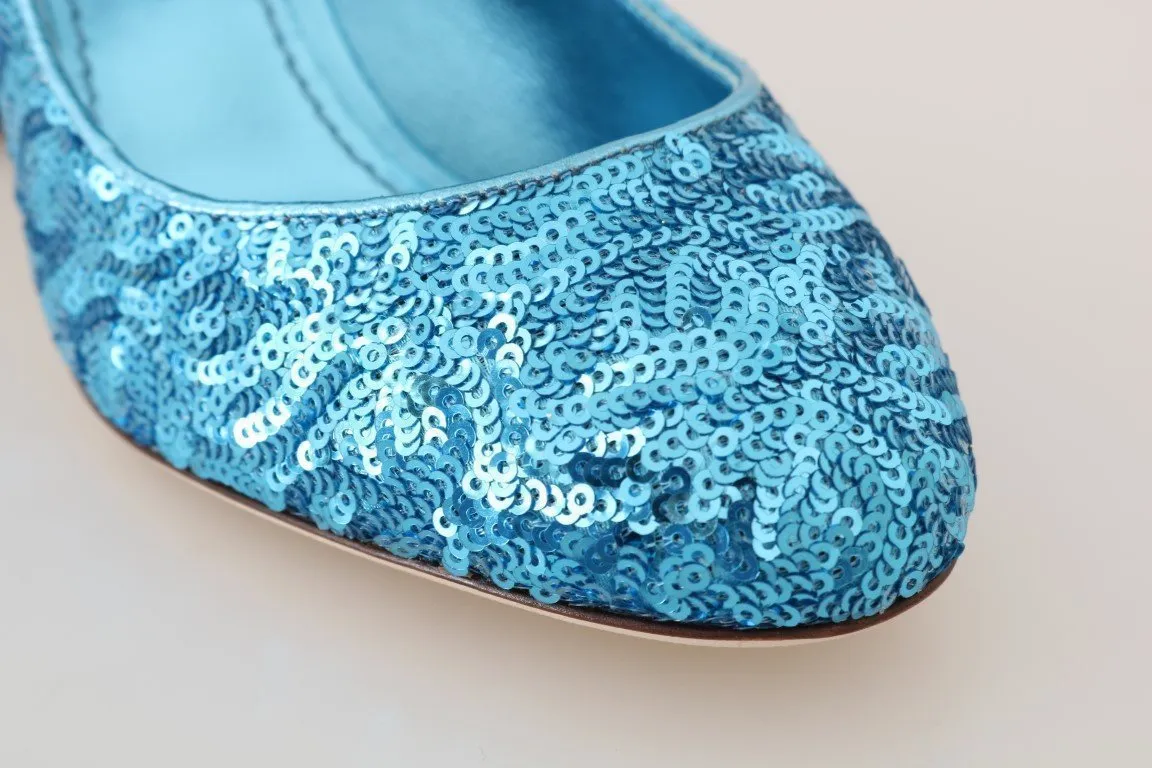 Blue Sequined Mary Janes Shoes