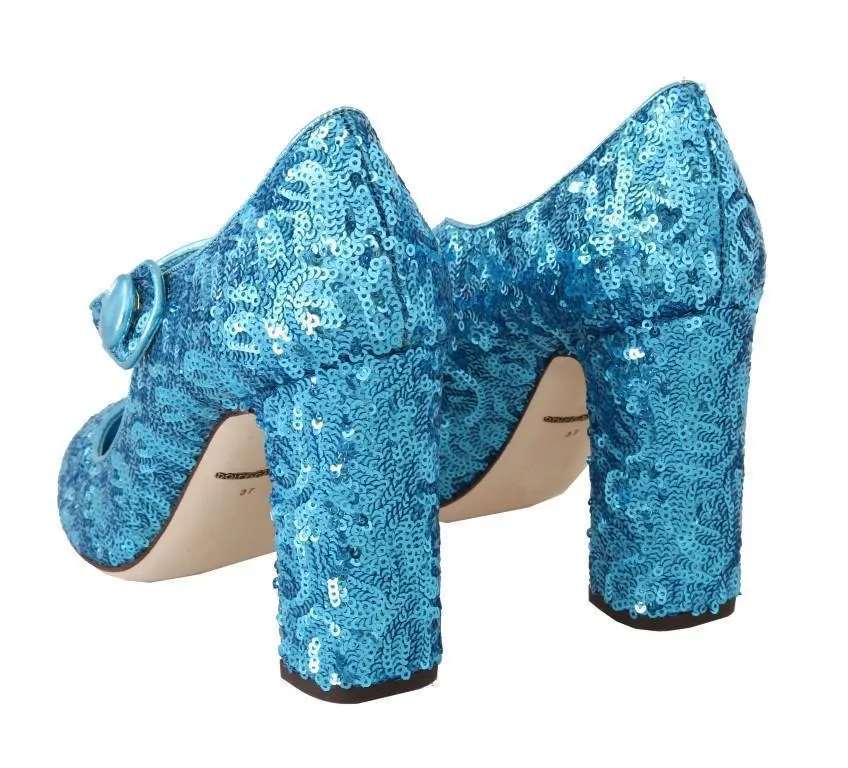 Blue Sequined Mary Janes Shoes
