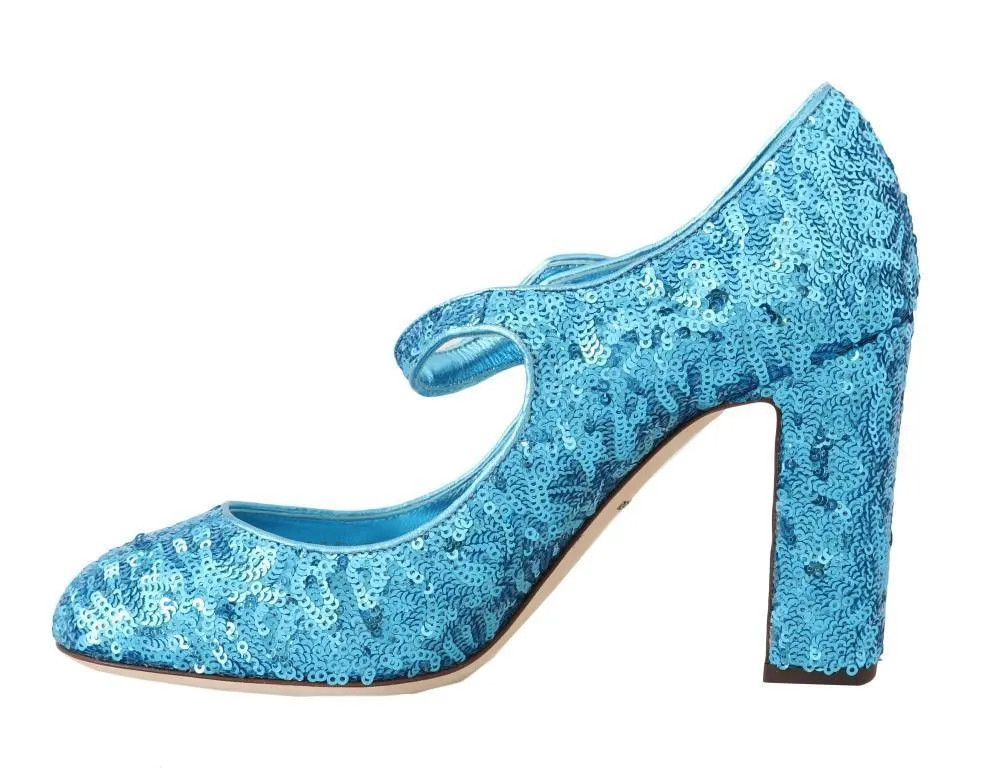 Blue Sequined Mary Janes Shoes