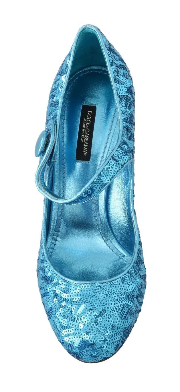 Blue Sequined Mary Janes Shoes