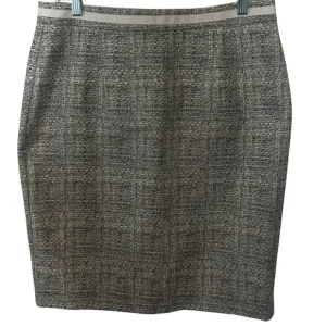 Boden Women's Cream and Gold Metallic Tweed Pencil Skirt in Size 10R
