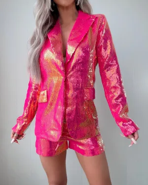 Bold in Business Sequin Shorts Set - Hot Pink