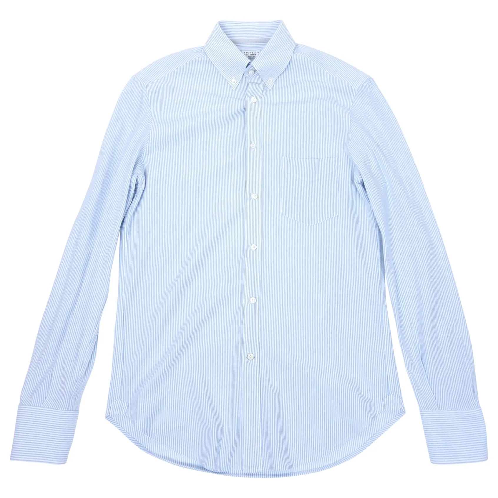 Brunello Cucinelli Blue and White Striped Button Down Oxford - L