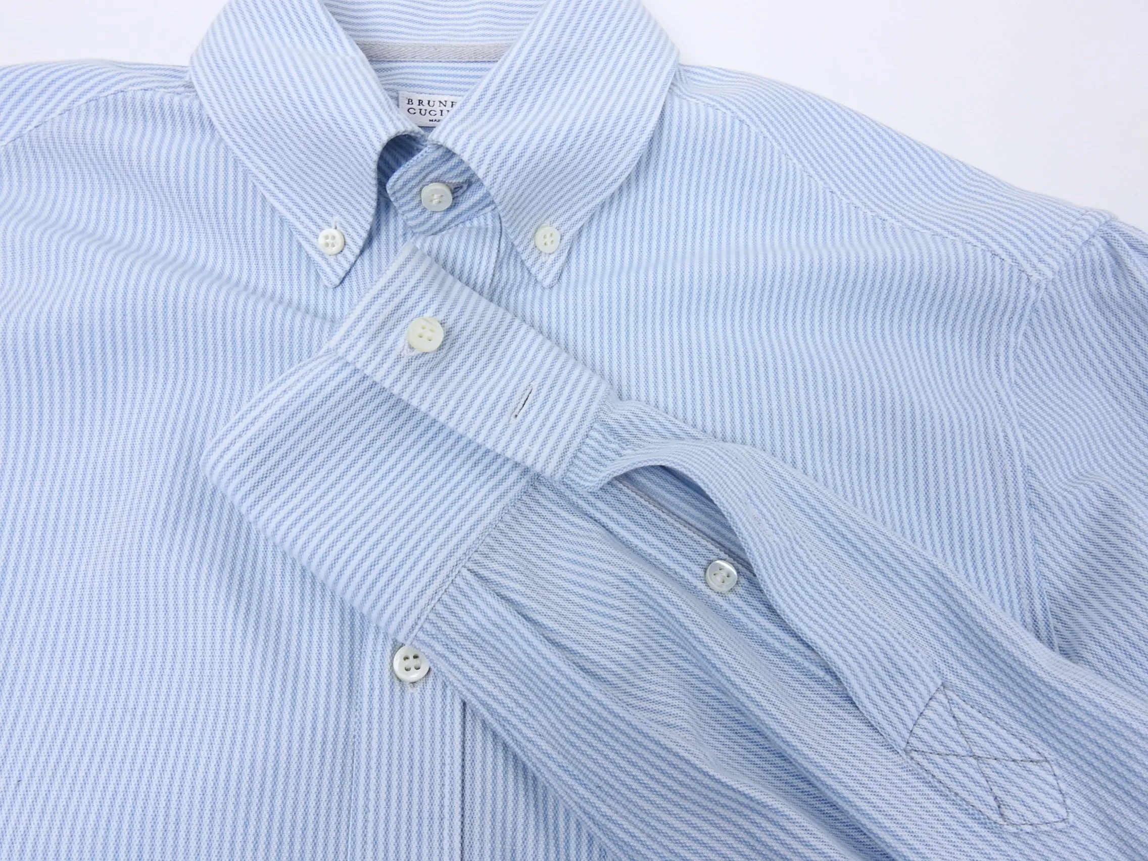 Brunello Cucinelli Blue and White Striped Button Down Oxford - L