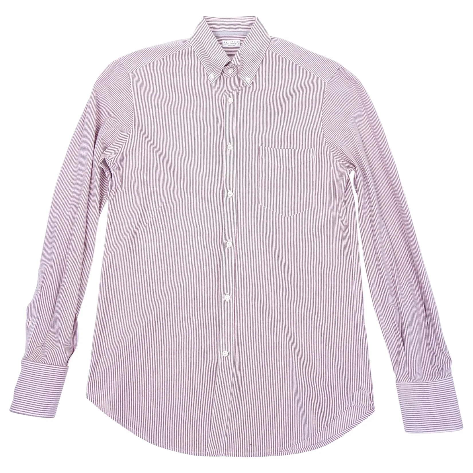 Brunello Cucinelli Red and White Striped Button Down Oxford - L
