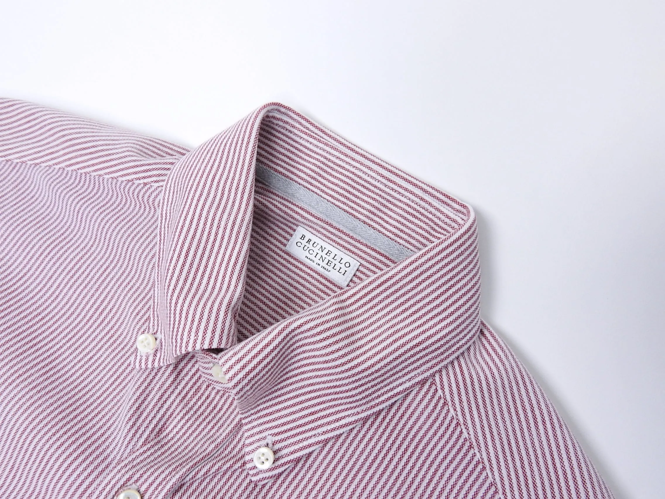 Brunello Cucinelli Red and White Striped Button Down Oxford - L