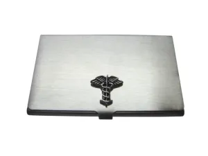 Business Card Holder with Black Caduceus Medical Symbol Pendant