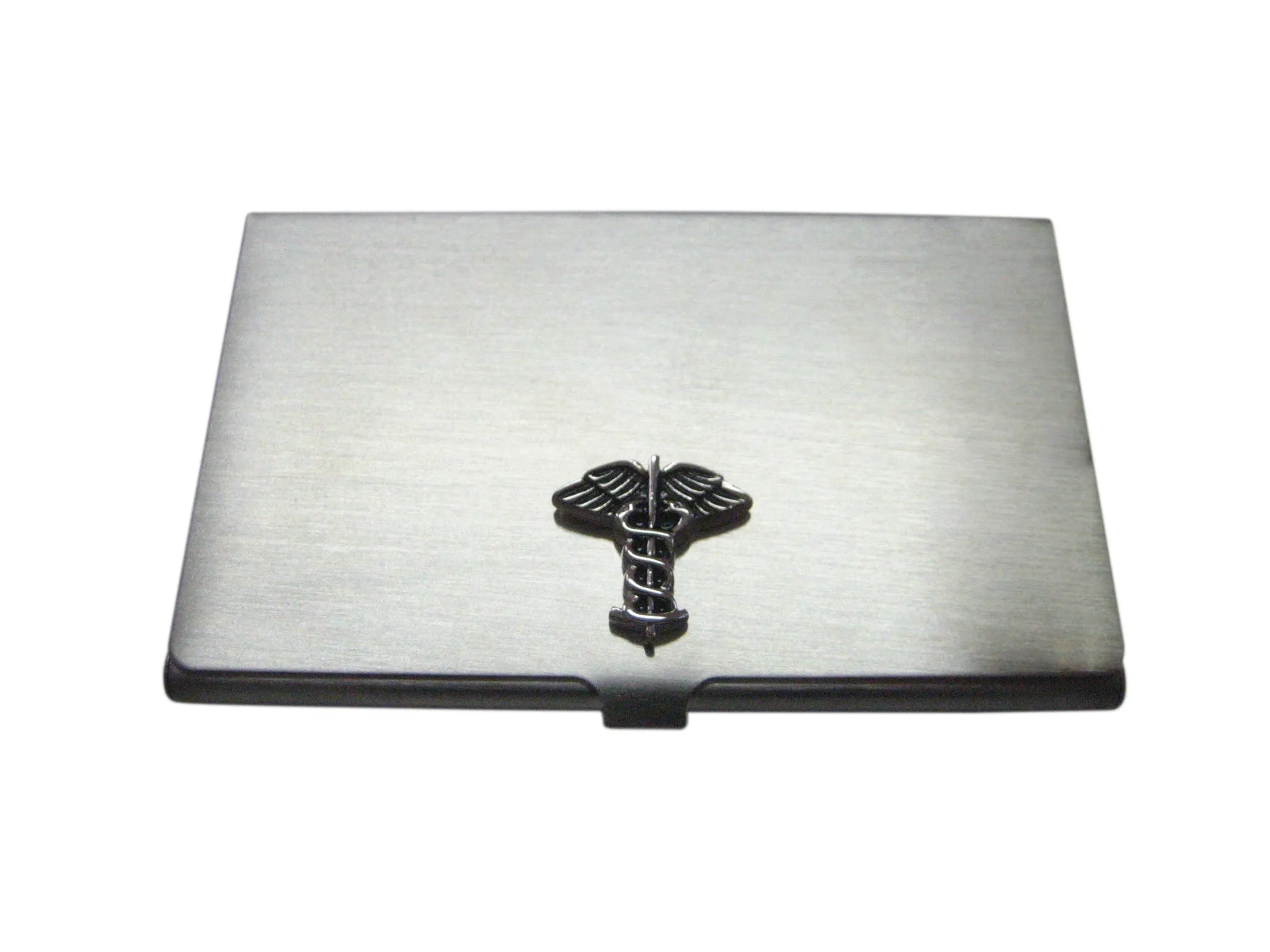 Business Card Holder with Black Caduceus Medical Symbol Pendant