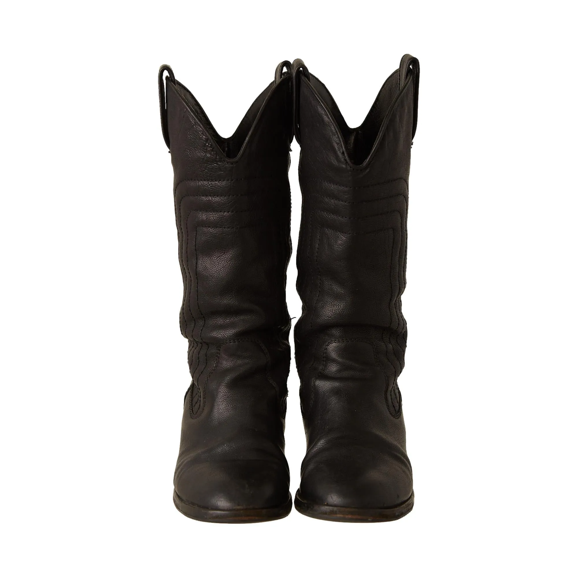 Chanel Black Leather Logo Cowboy Boots