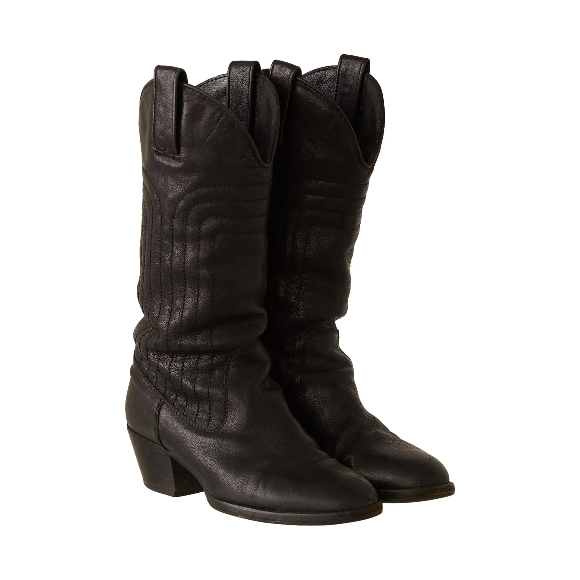 Chanel Black Leather Logo Cowboy Boots