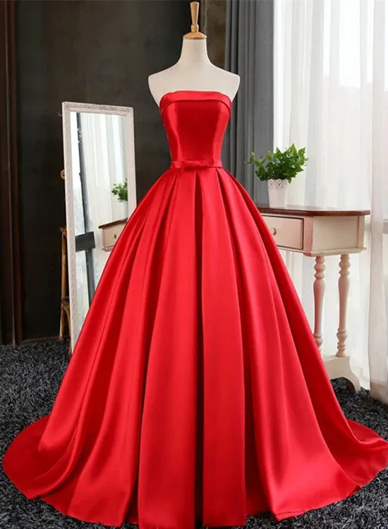 Charming Red Satin Long Sweet 16 Gown, Red Prom Dress